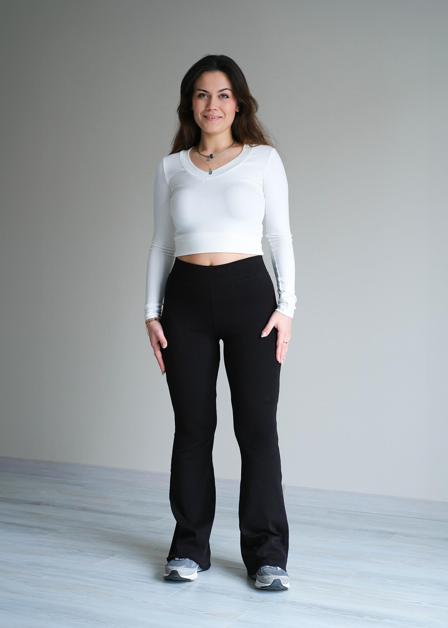 İspanyol Paça Beli Geniş Lastikli Penye Tayt Siyah