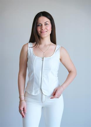 Askılı Fermuarlı Bluz Ekru