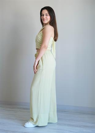Halter Yaka Bluzlu Takım Sarı