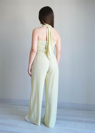 Halter Yaka Bluzlu Takım Sarı