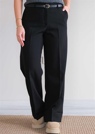 Kemerli Bol Paça Pantolon Siyah