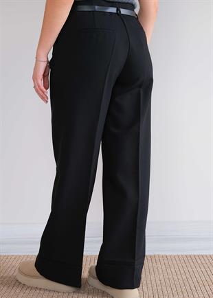 Kemerli Bol Paça Pantolon Siyah