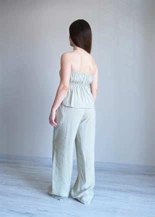 Salaş Straplez Bluz Pantolon Takım Mint