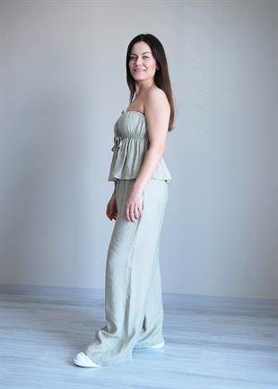 Salaş Straplez Bluz Pantolon Takım Mint