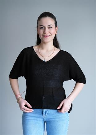 Yarasa Triko Bluz Siyah