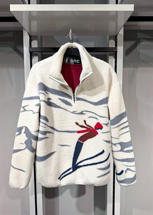 Yarım Fermuarlı Polar Sweat Ekru