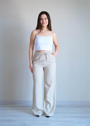 Yıkamalı Keten Pantolon Taş