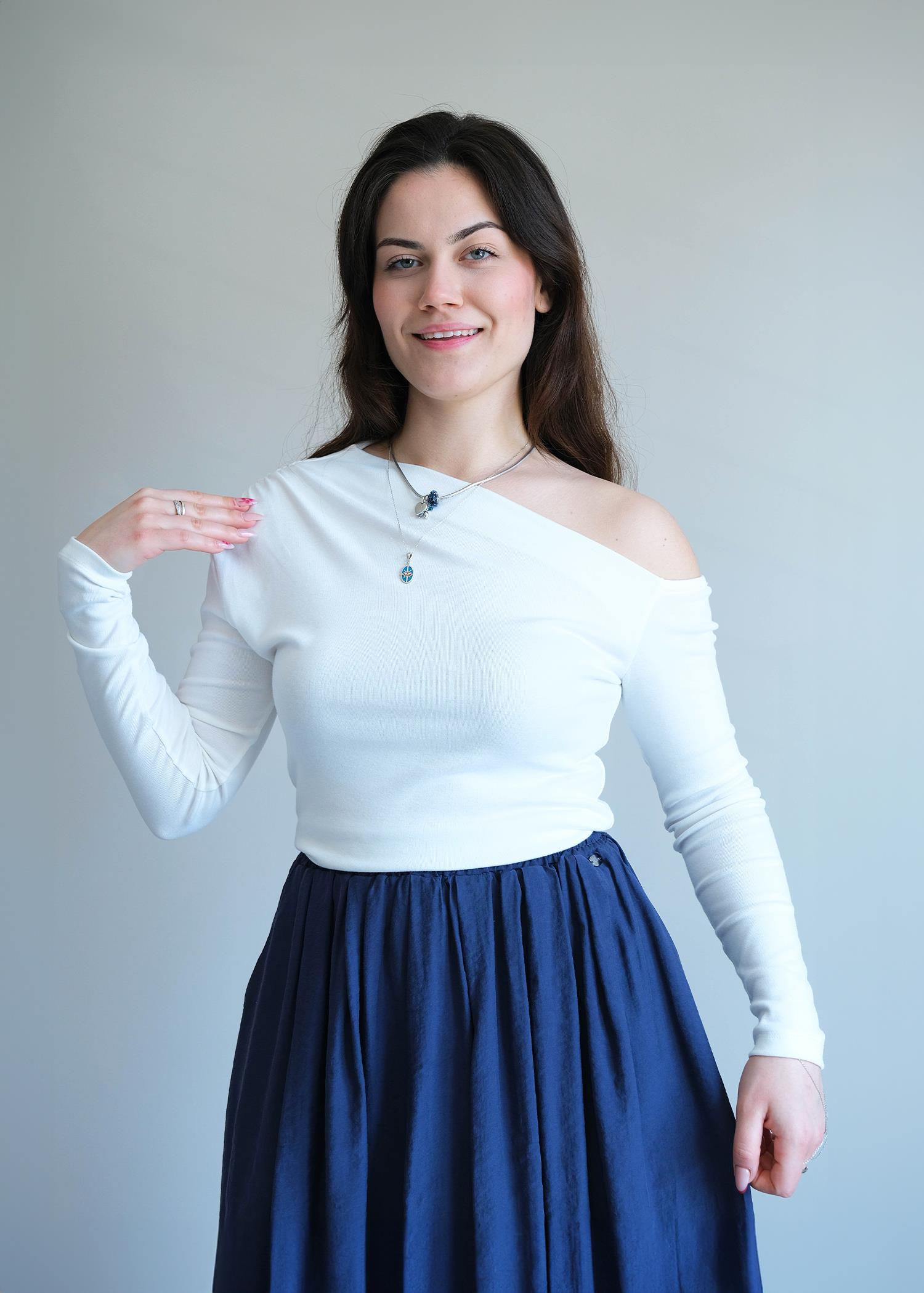 Çapraz Yakalı Uzun Kol Tshırt Ekru