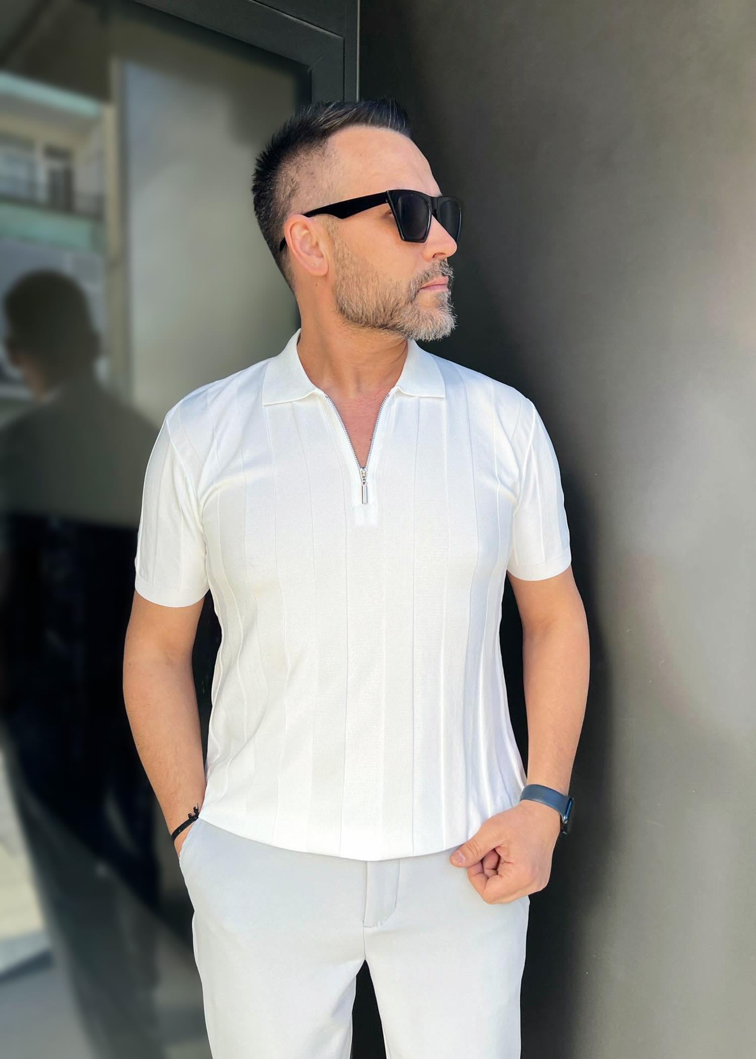 Comfort Yakalı Triko Beyaz