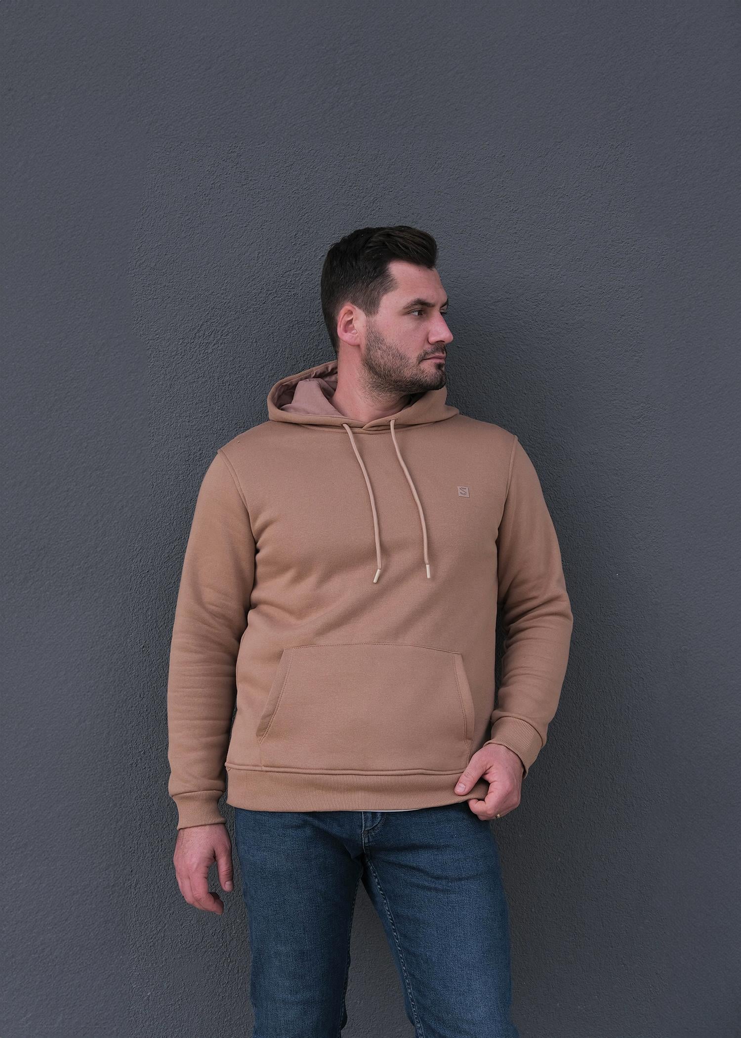 Erkek 3 İplik Şardonlu Kapüşonlu Kanguru Cep Sweat 2089FİV25K Vizon