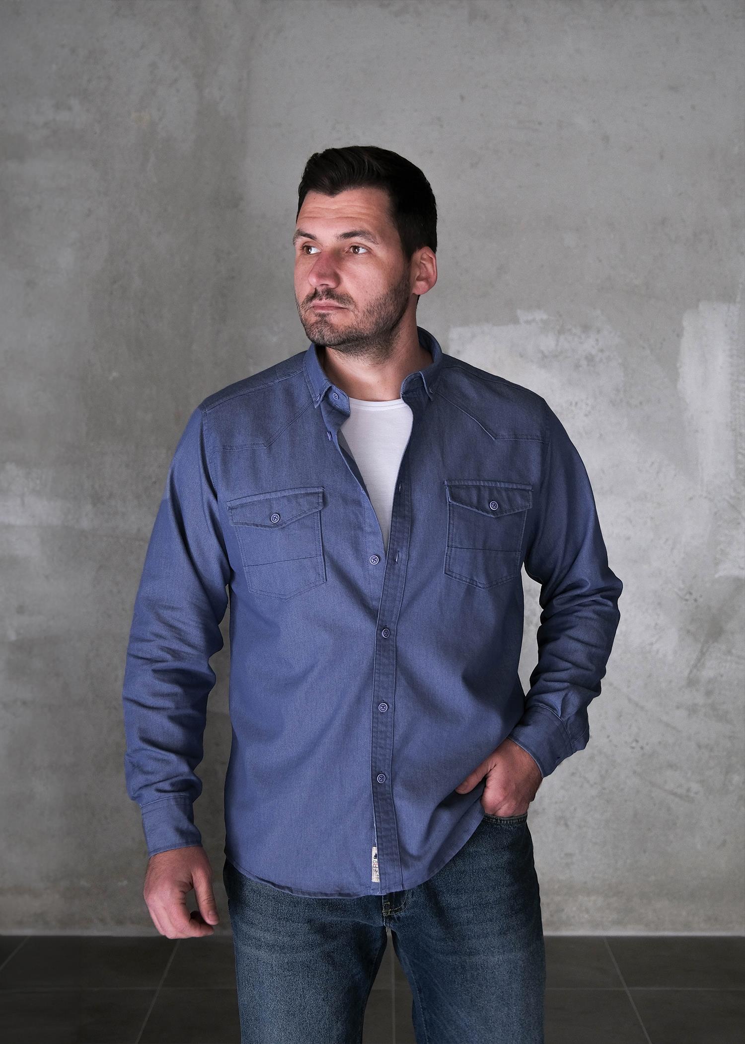 Erkek Çift Cep Kapaklı Gömlek 1054CA25K K.Mavi