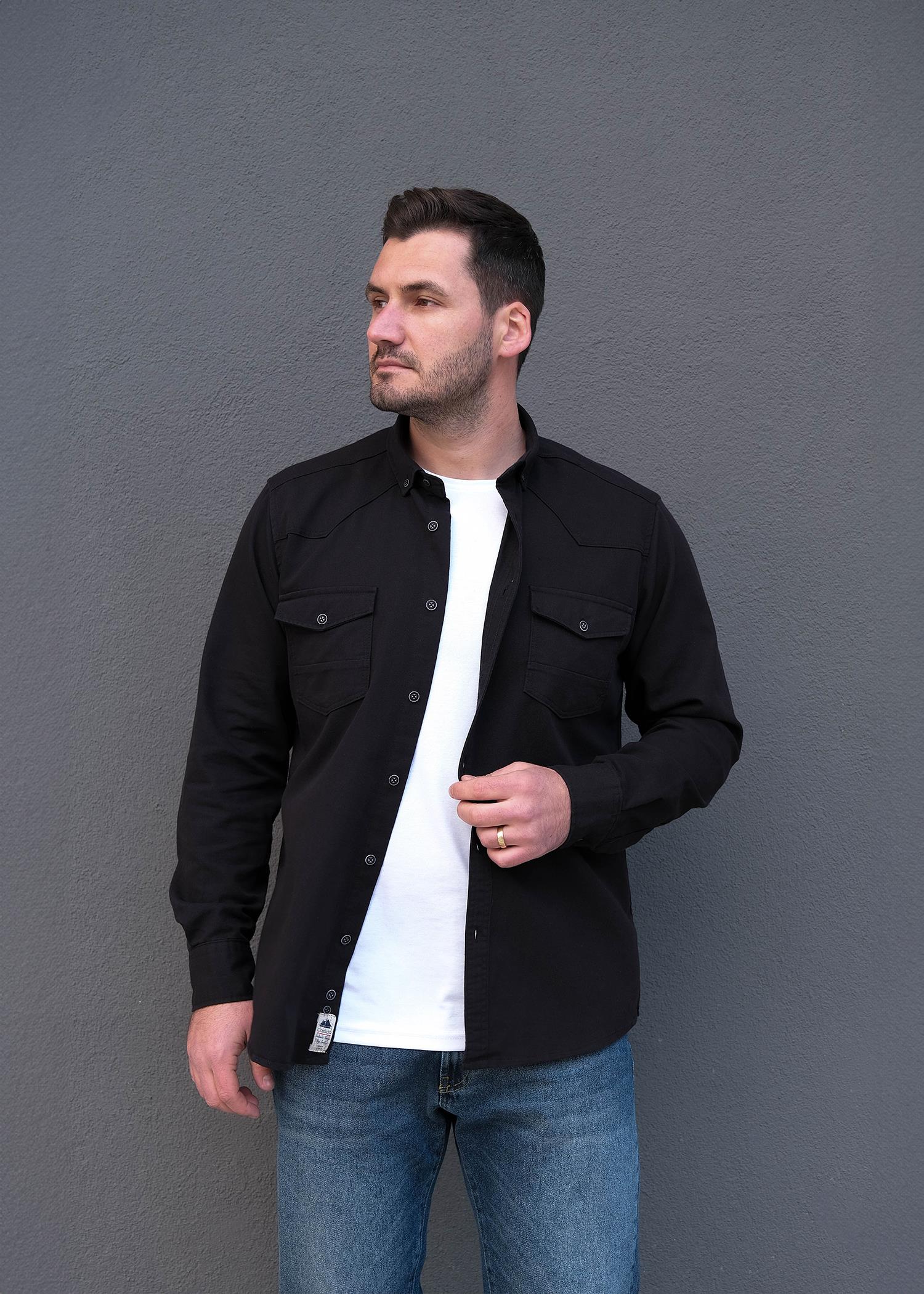 Erkek Çift Cep Kapaklı Gömlek 1054CA25K Siyah