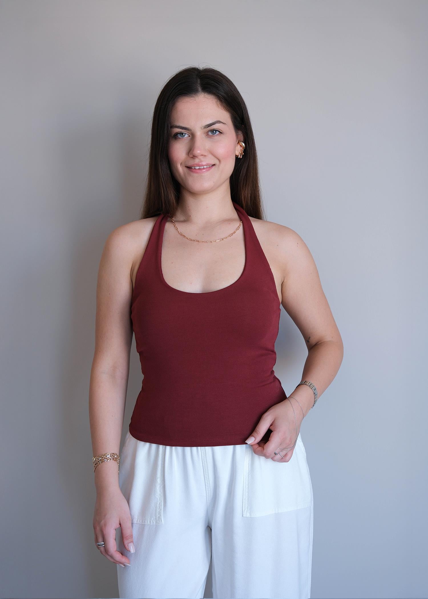 Halter Yaka Top A.Bordo