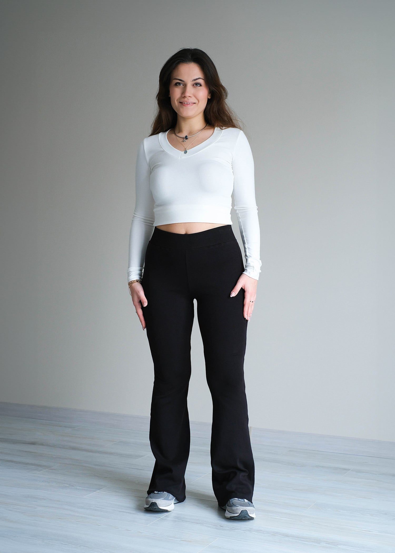 İspanyol Paça Beli Geniş Lastikli Penye Tayt Siyah