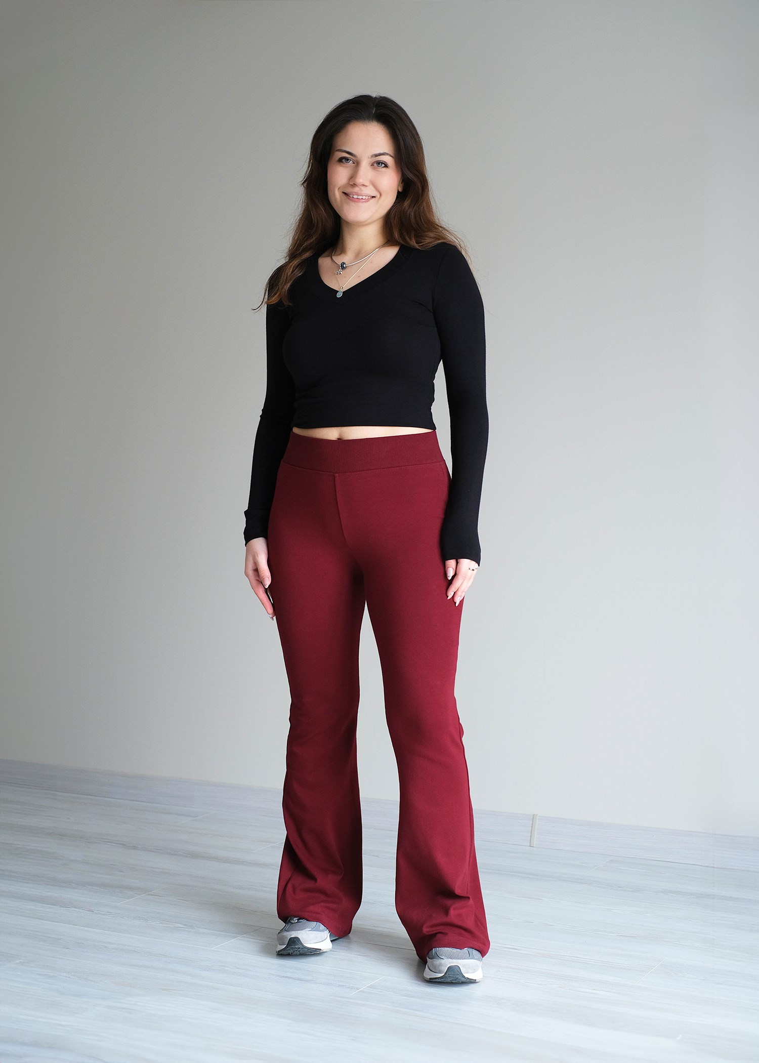 İspanyol Paça Beli Geniş Lastikli Penye Tayt Bordo