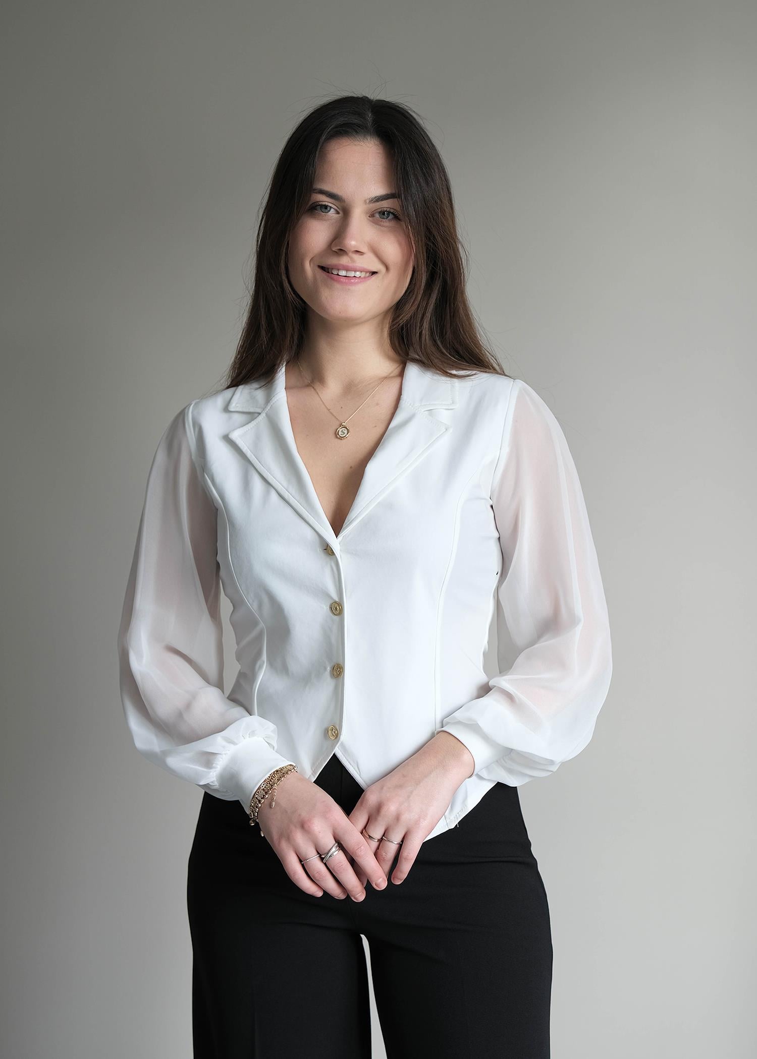 Kolu Şifon Gömlek Ekru