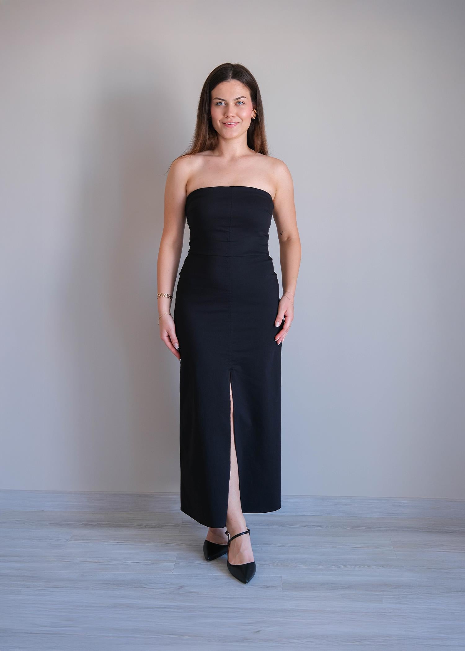 Straplez Elbise Siyah