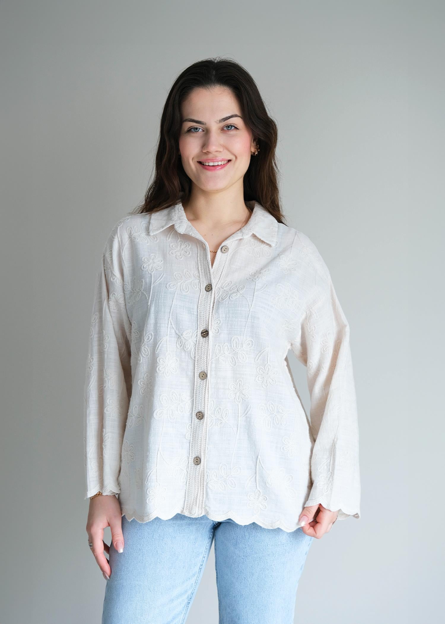 Suzenne Nakışlı Gömlek Bej