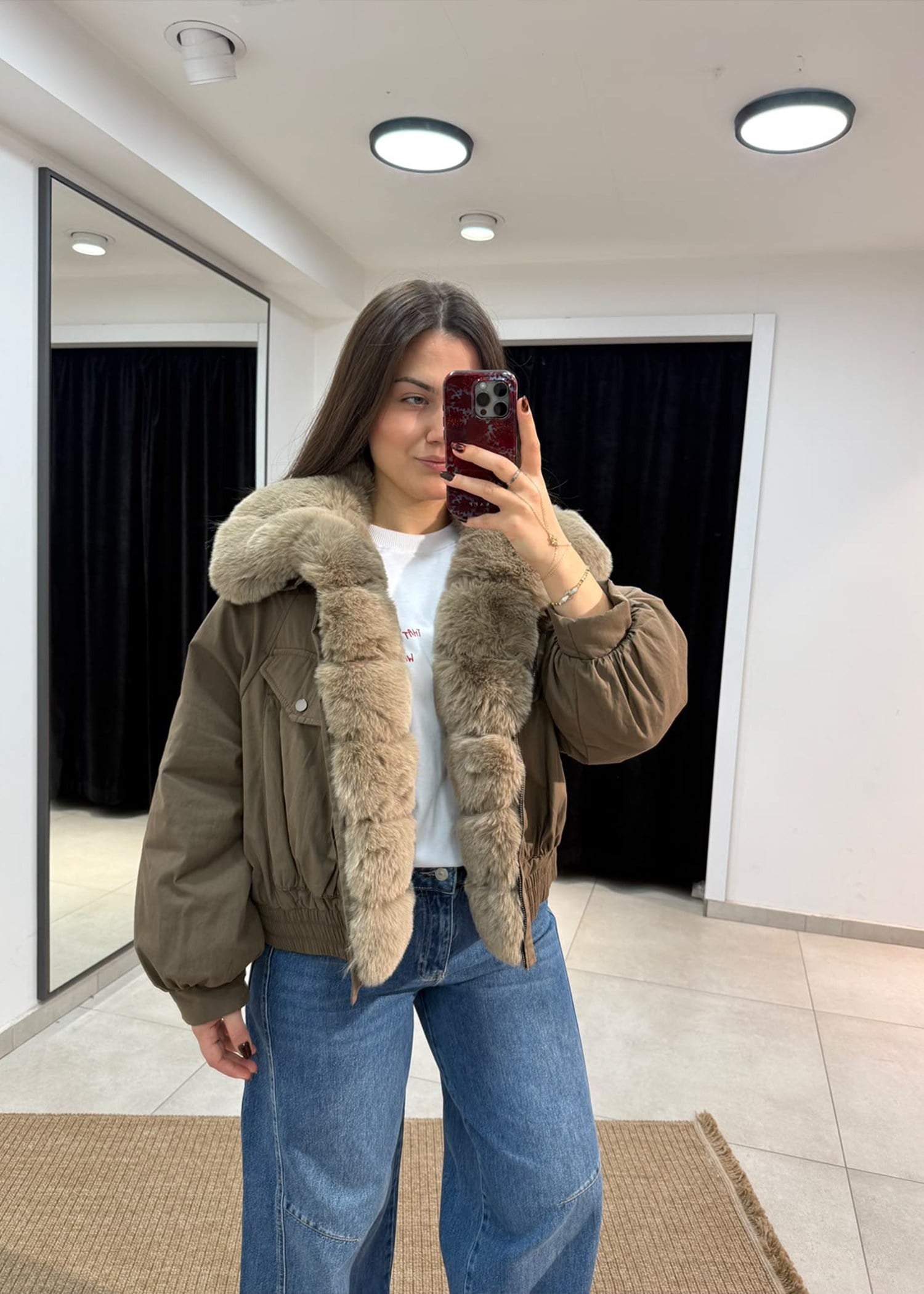 Yaka Kürklü Bomber Mont Vizon