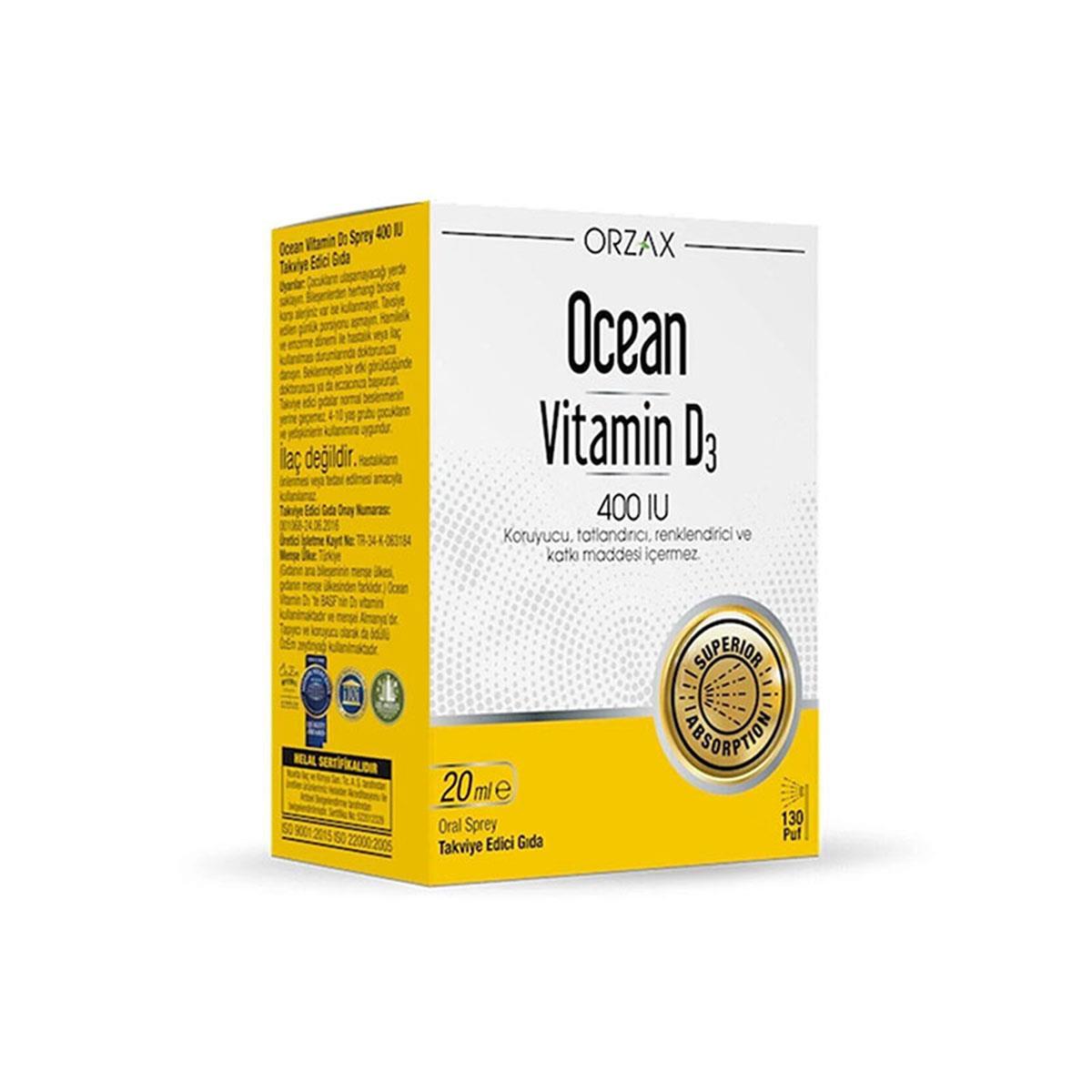 Orzax Ocean Vitamin D3 400 IU Oral Sprey 20 ml - Daffne
