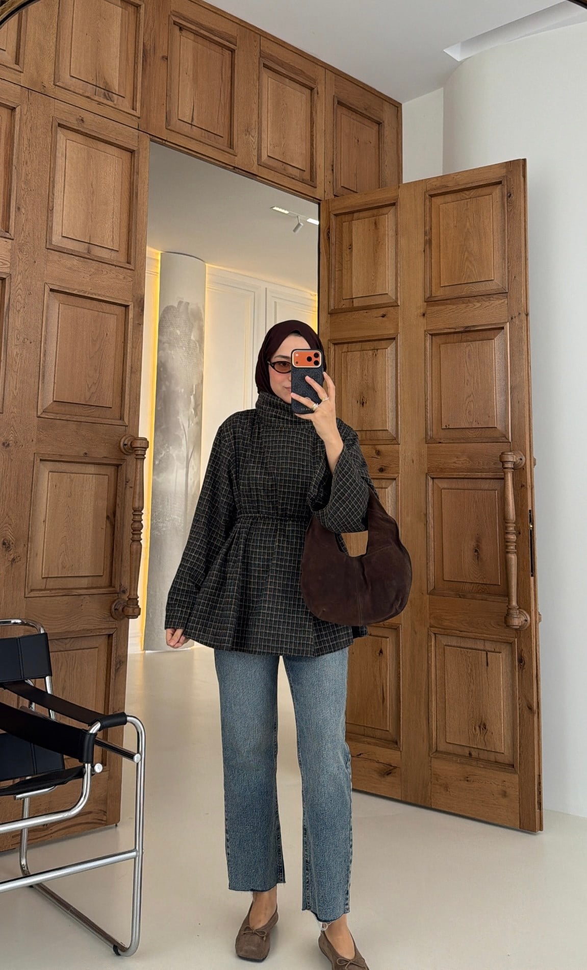 Ekose Desen Tasarım Bluz Haki