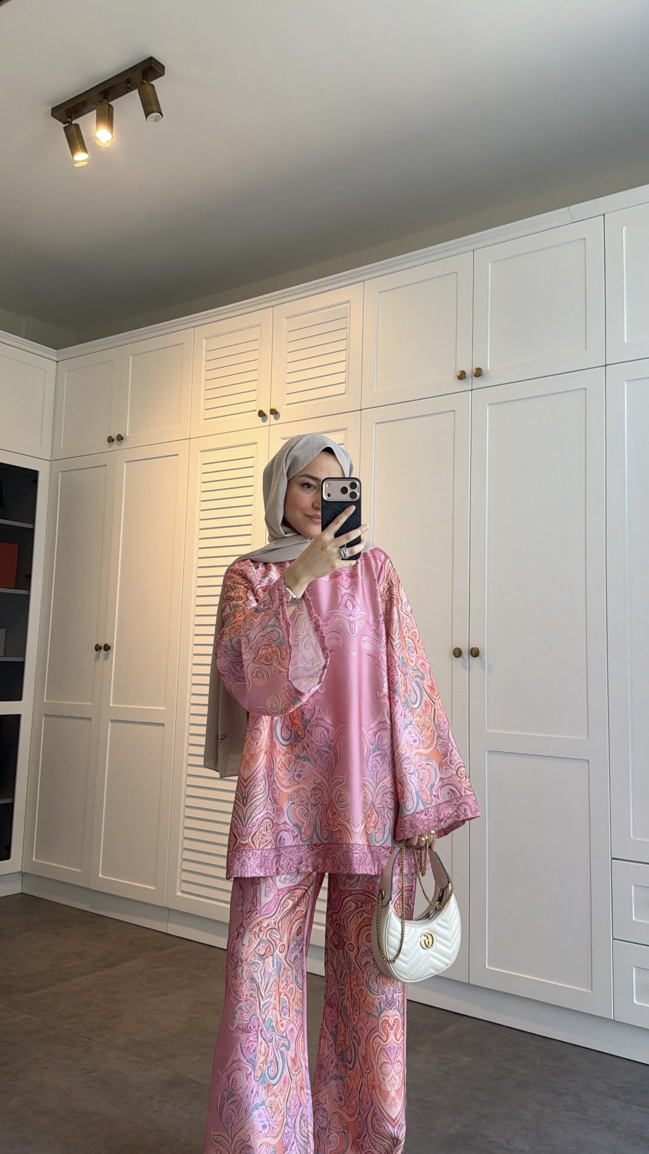 Etnik Desen Saten  Takım Pembe 
