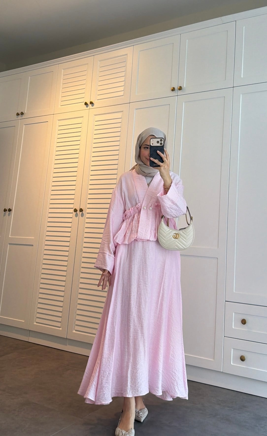 İnci Detay Müslin Etek Takım Pembe 