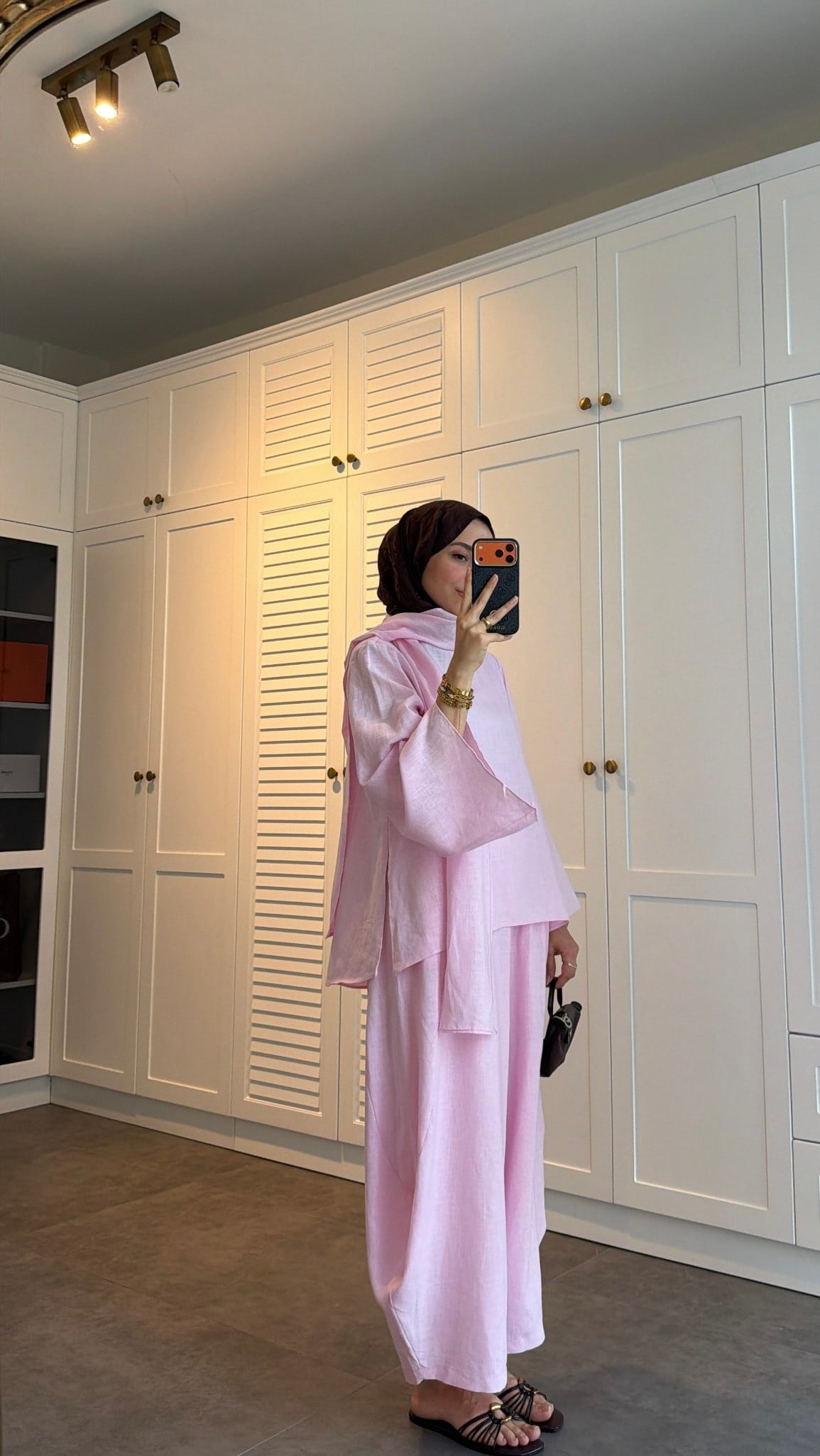 Keten Şallı Premium Takım Pembe