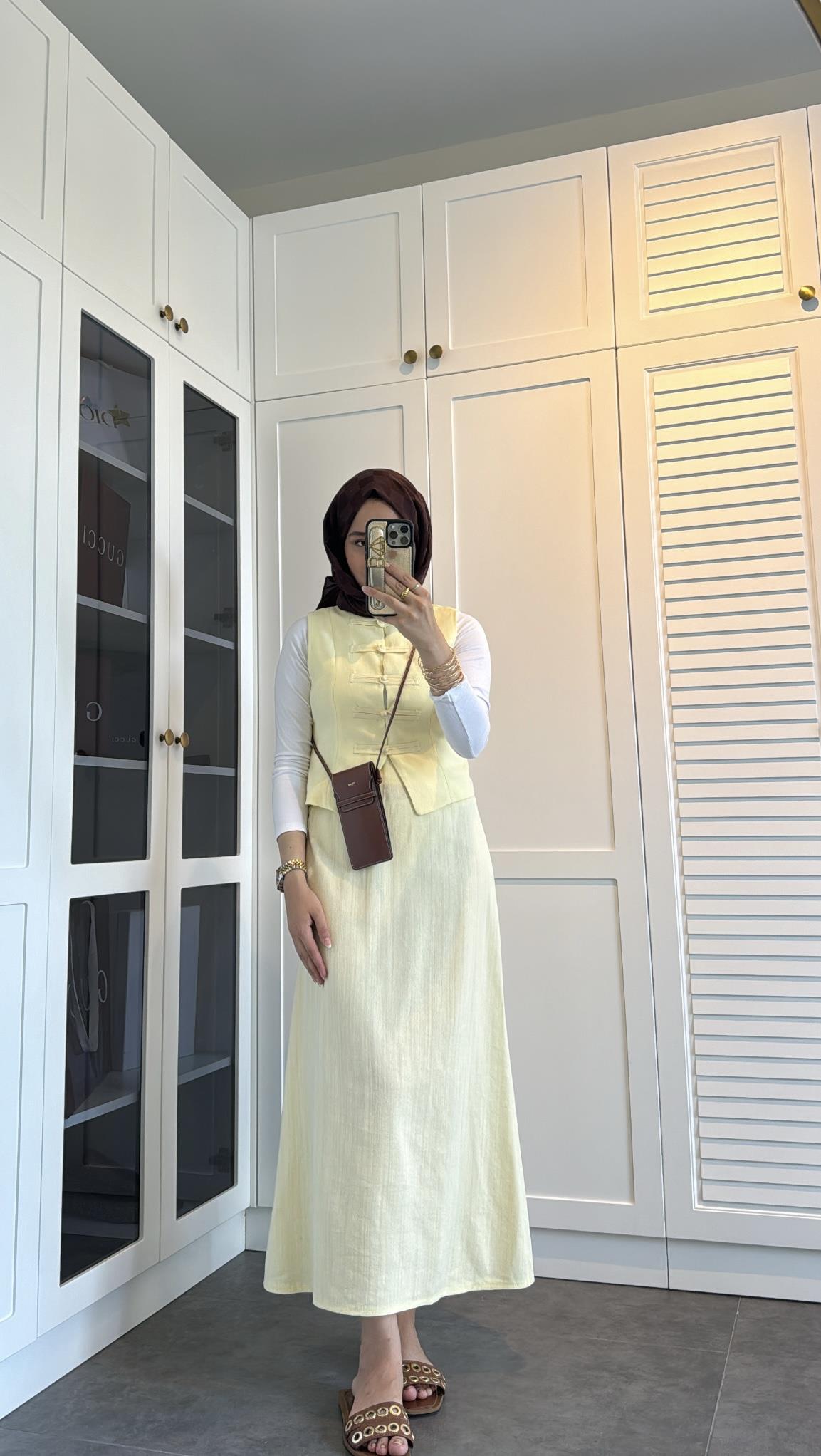 Keten Yelekli Takım Butter Yellow
