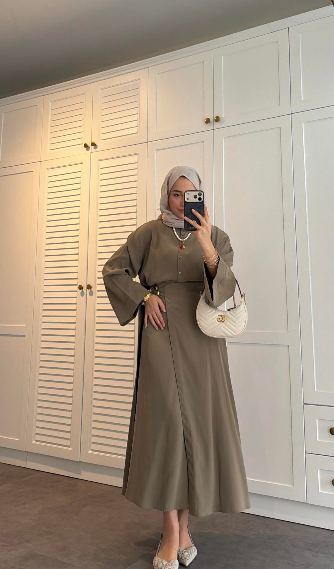 Lina Broş Kemer Detaylı Modal Takım Olive