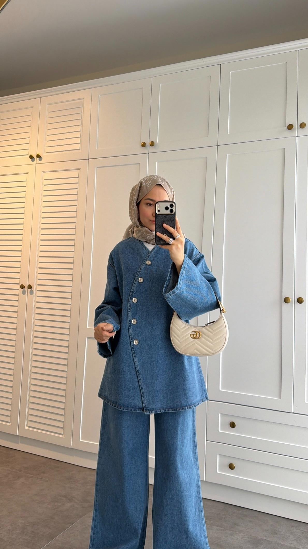 Mila Kuşaklı Denim Takım Mavi