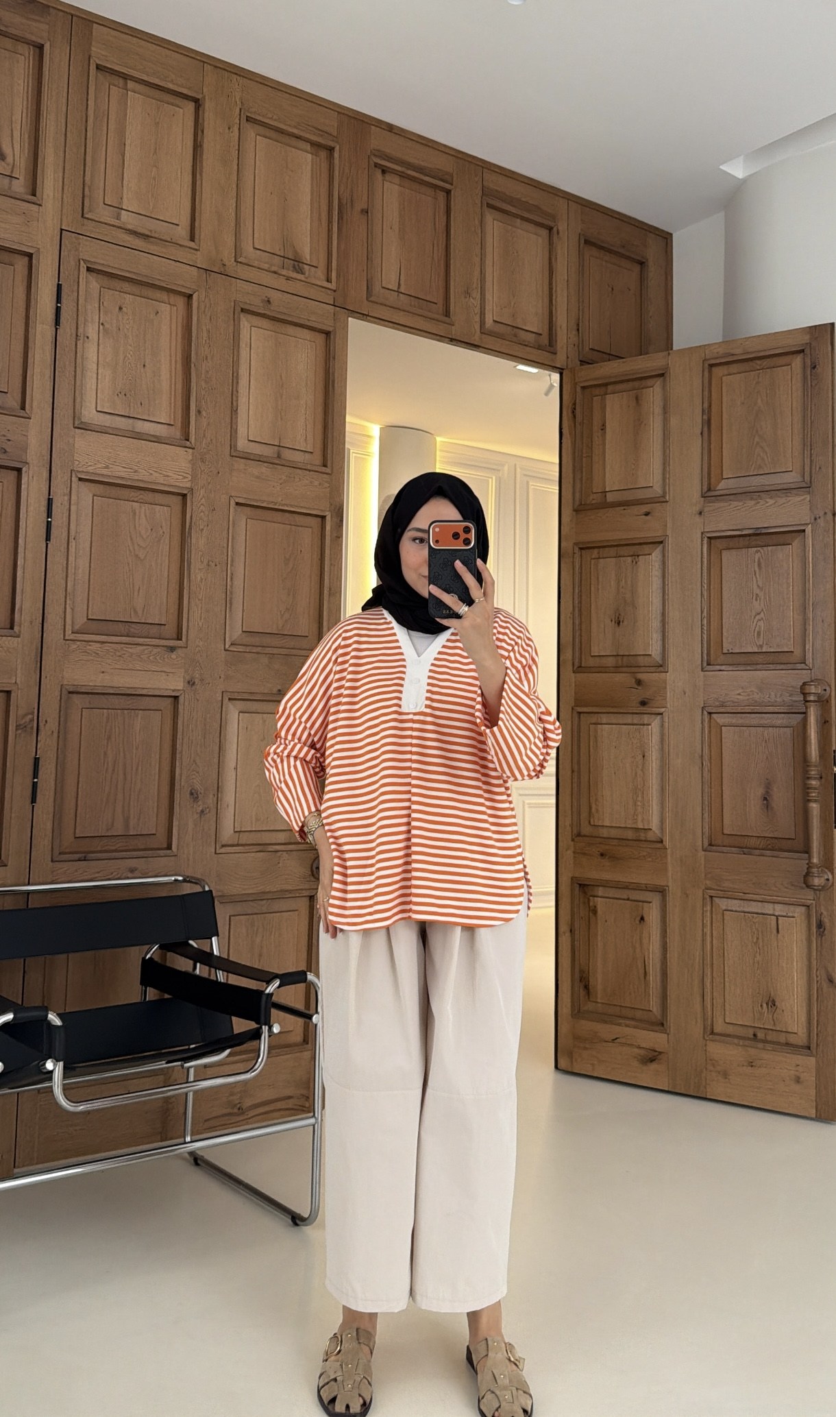 Premium Çizgili Basic Sweat Turuncu