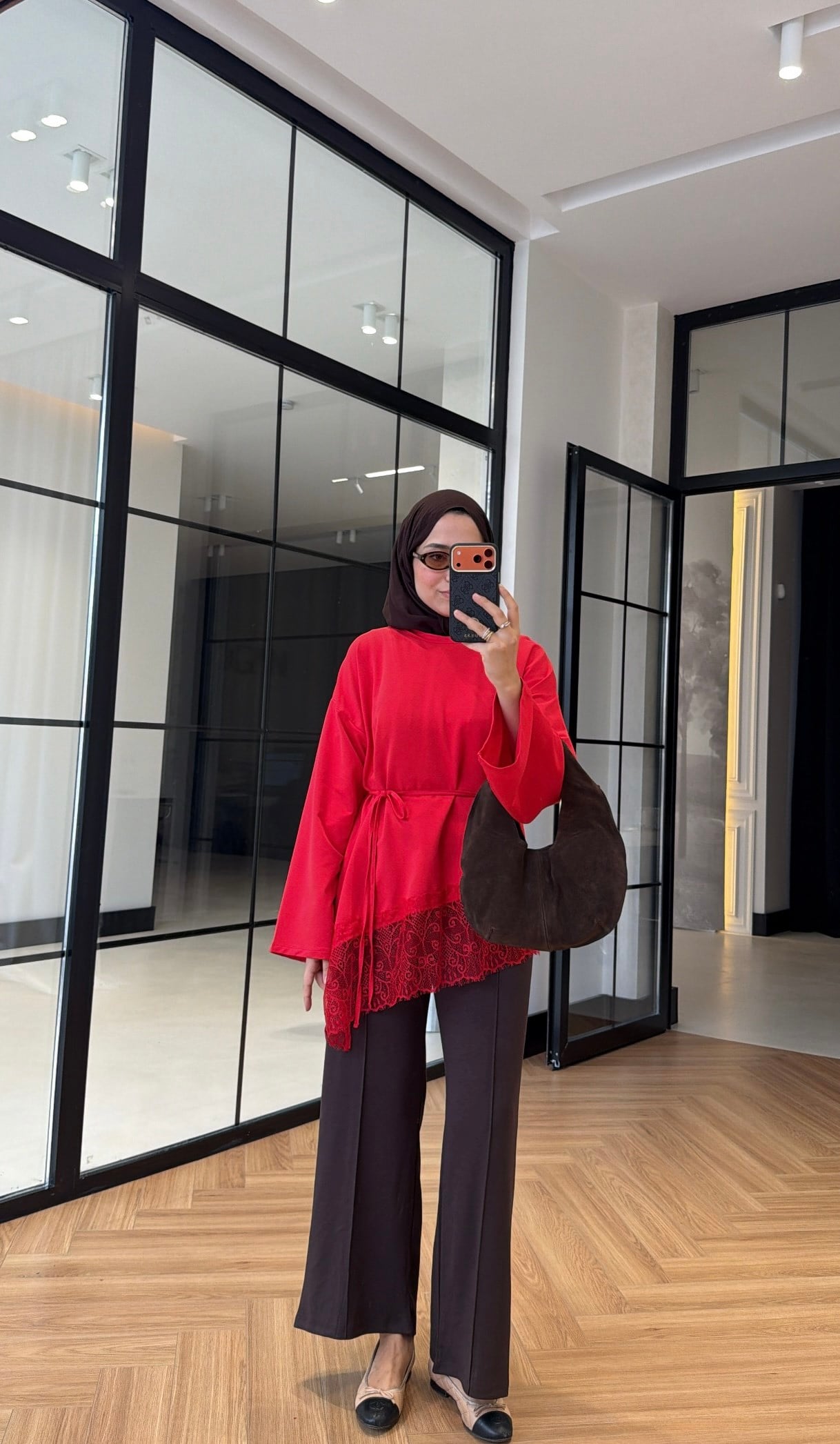 Premium Dantelli Oversıze Sweat Kırmızı