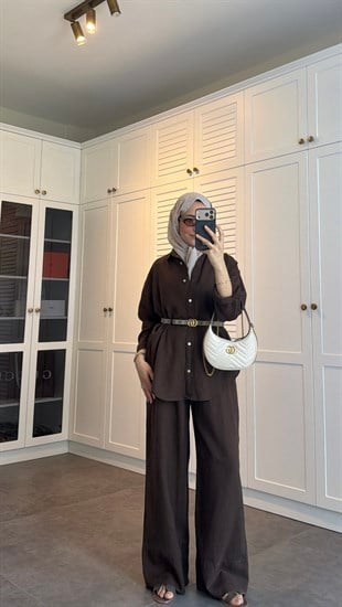 Ham Keten Oversize Takım Kahve