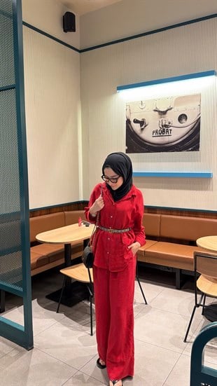 Ham Keten Oversize Takım Kırmızı