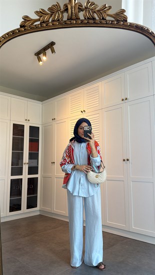 Ham Keten Oversize Takım Mavi