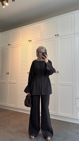 Milano Düğmeli Oversize Takım Kahve