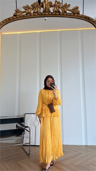 Premium Şifon Takım Butter Yellow