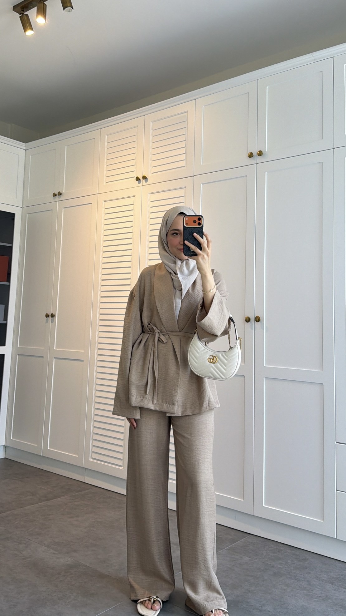  Keten Pantolonlu Kimono Takım Vizon