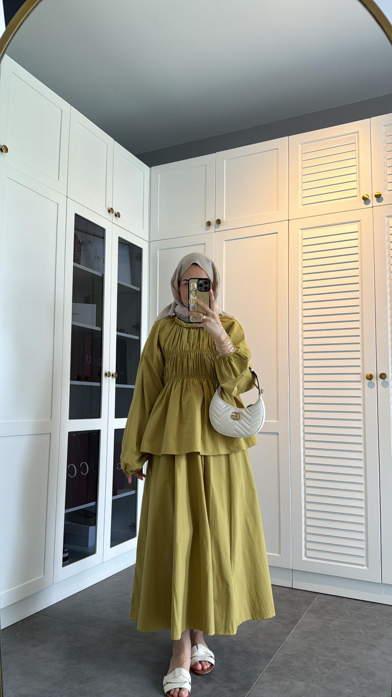  Milan Poplin Etekli Takım Olive