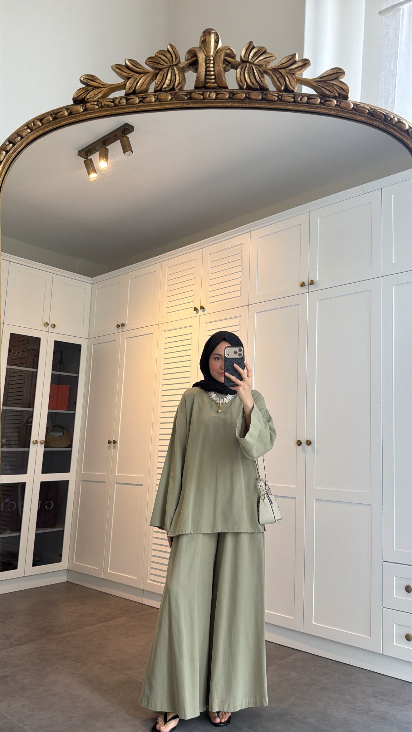 Basic Bol Keten Pantolon Takım Olive