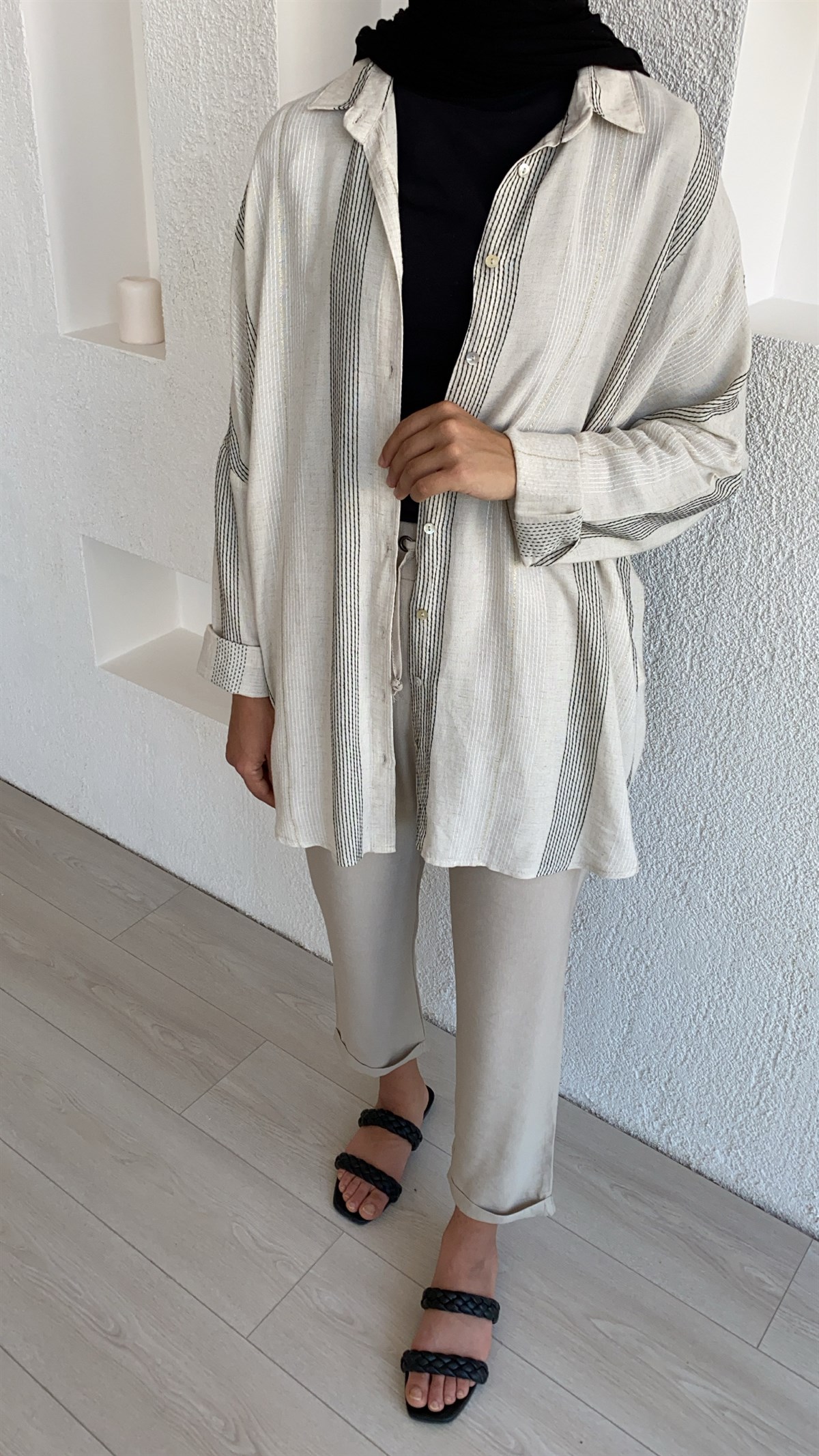 Bej Oversize Gömlek