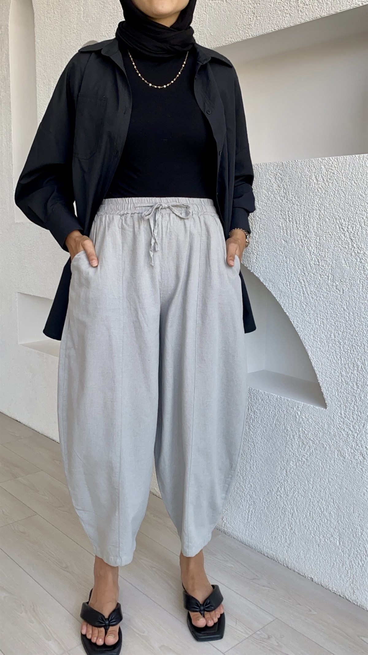 Beli Lastikli Geniş Paça Şalvar Pantolon 