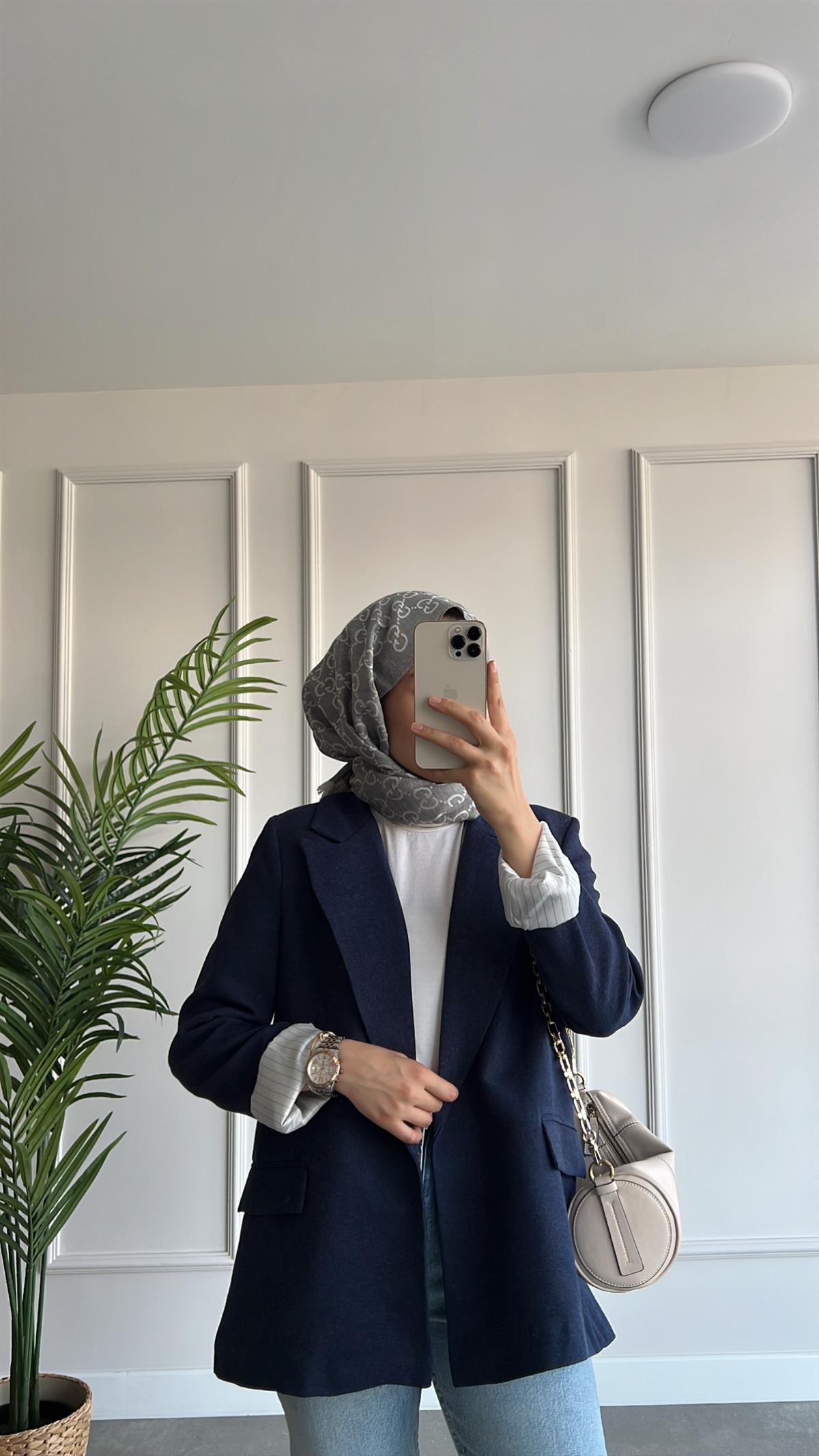 Blazer Keten Ceket- Lacivert