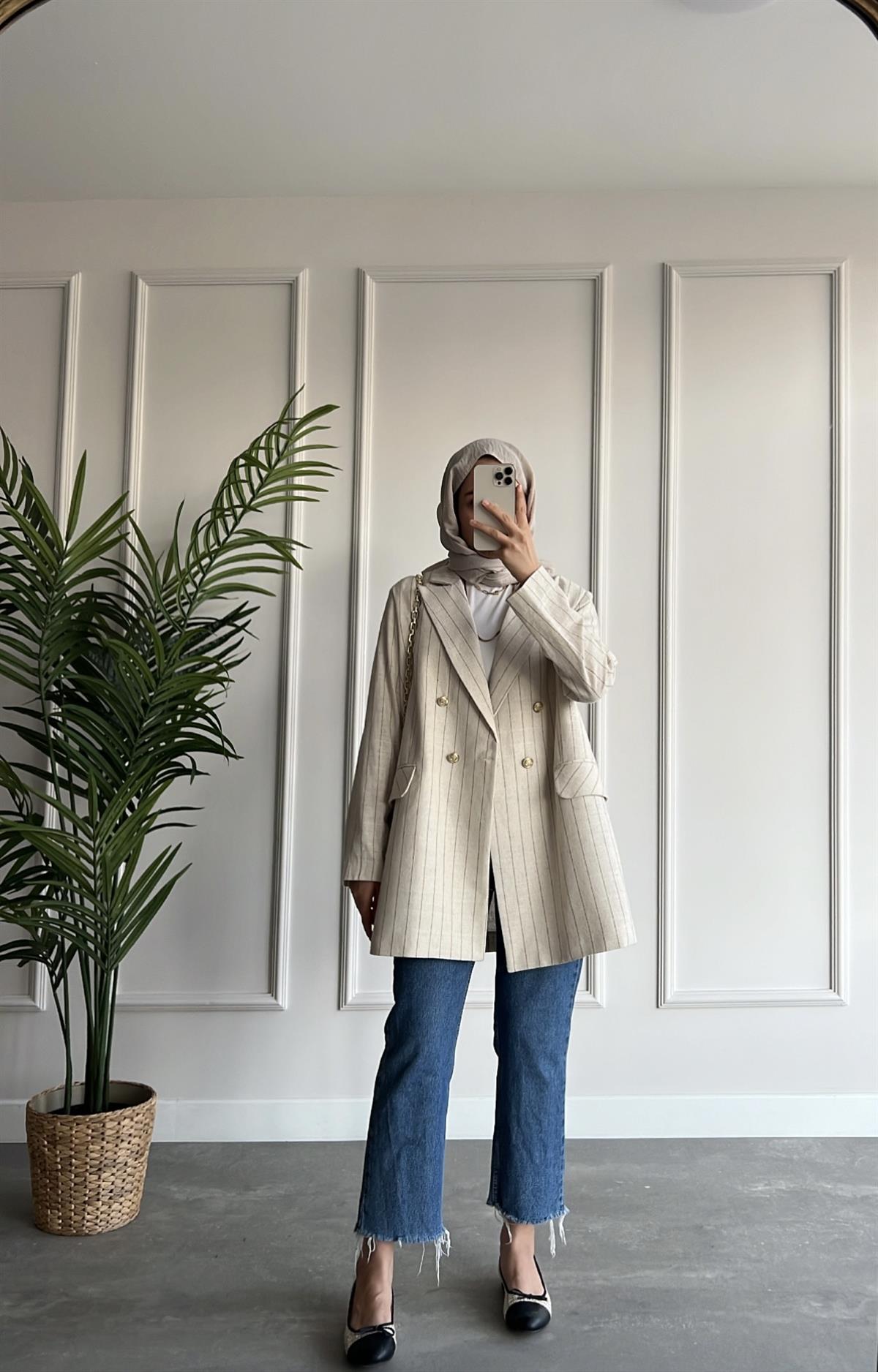Çizgili Blazer Ceket