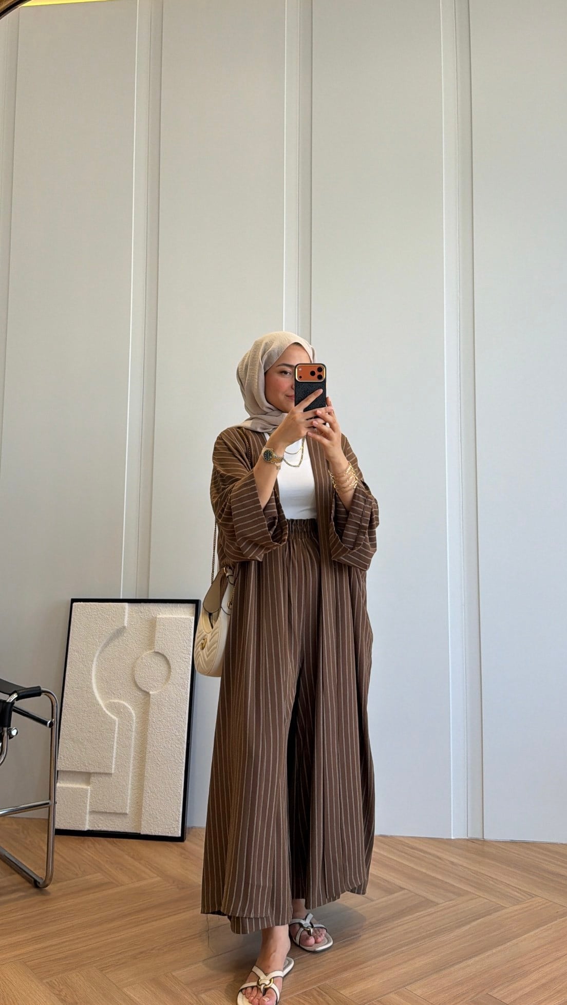 Çizgili Kimono Takım Kahve