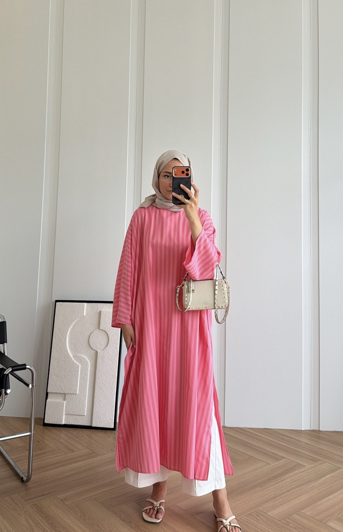 Çizgili Oversize Tunik Pembe