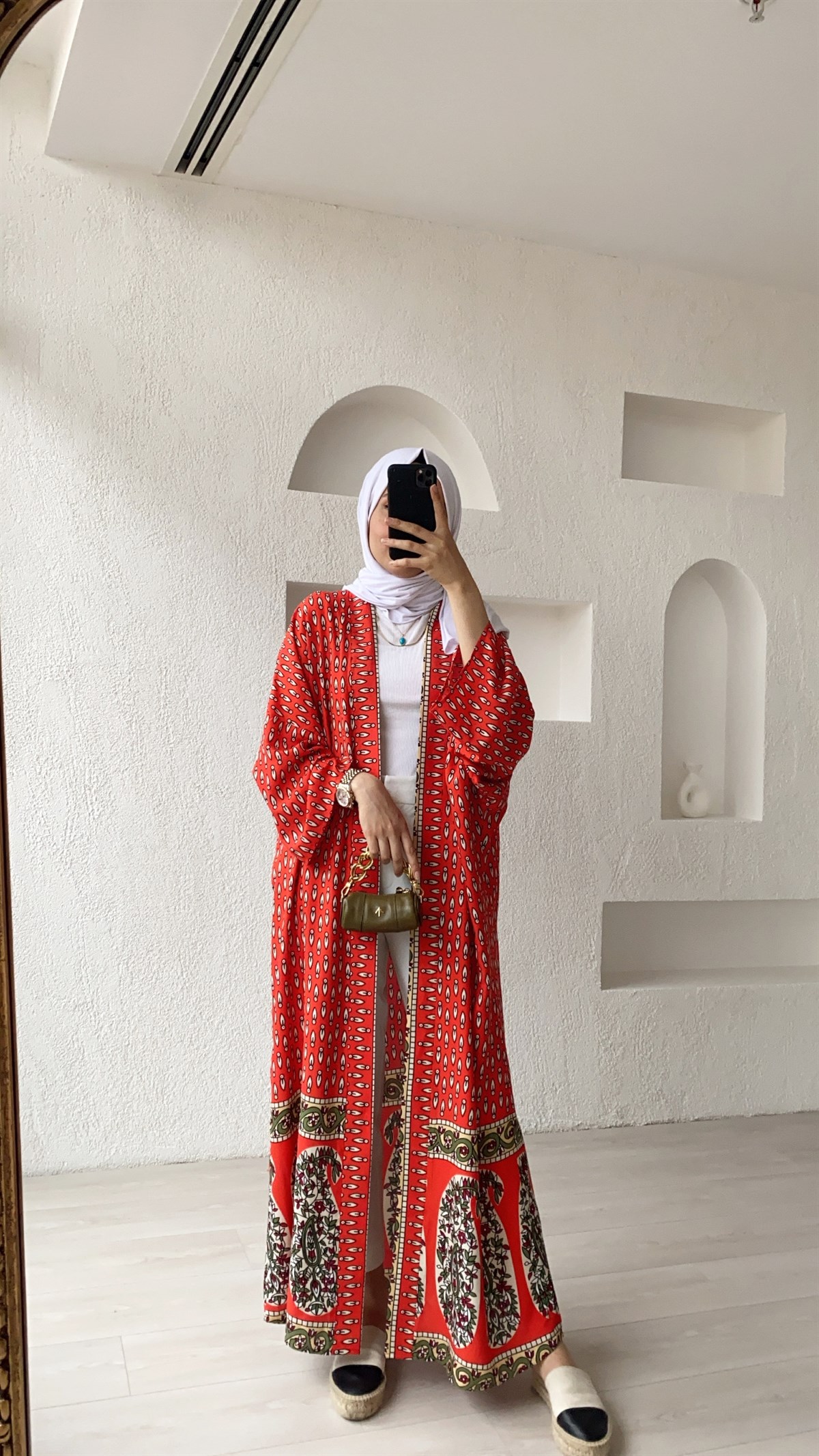 Desenli Kuşaklı Kimono