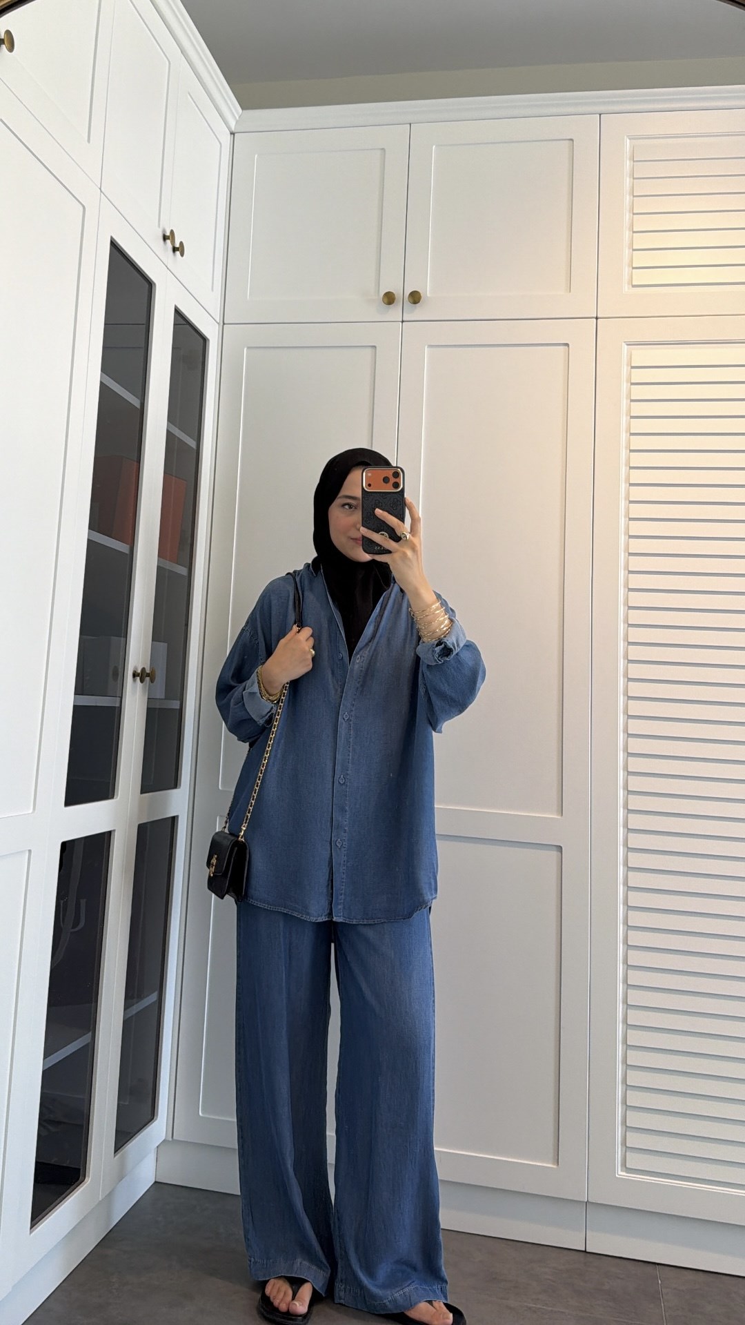 Düğme Detay Denim Tensel Takım Koyu Mavi