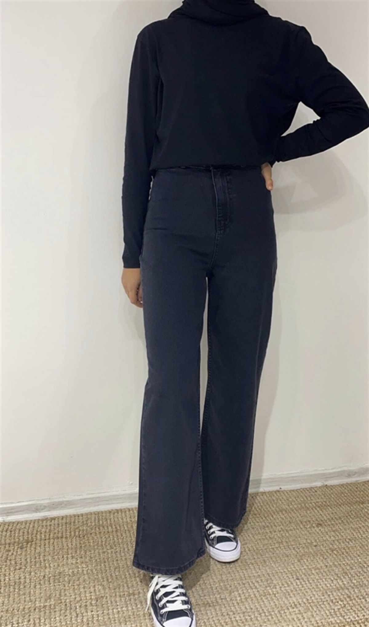 Düz Bol Paça Füme Jean